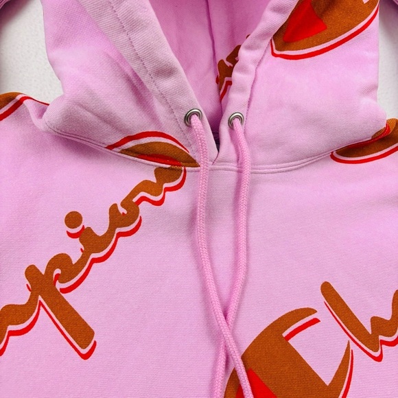 Champion Pink/Brown Thick Reverse Weave Cropped Pullover Hoodie Sweatshirt (M) - Picture 7 of 15